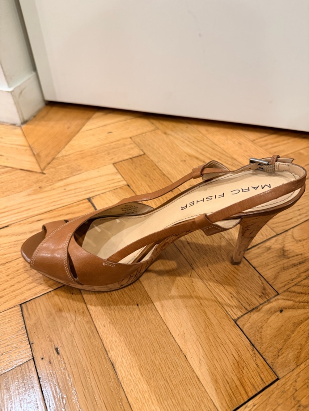 Marc Fisher Brown Leather & Cork Platform Sandals Size 11 – 4.5” Heel, Slingback